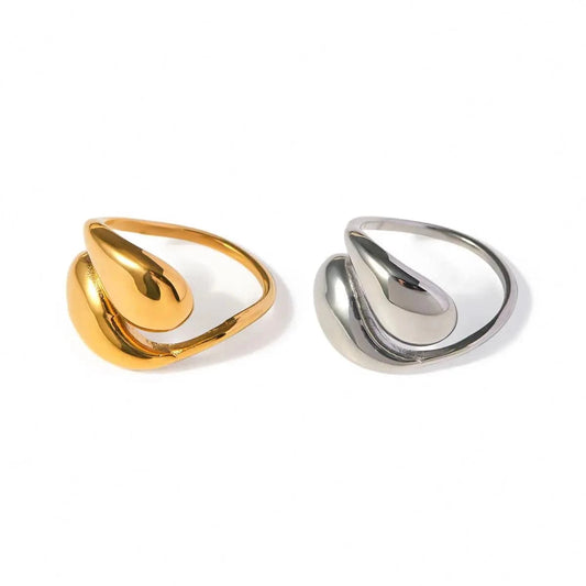R2674 Dainty Jewelry 18K Gold Plated Open Rings Gift Stainless Steel Waterdrop Cross Stacking Ring