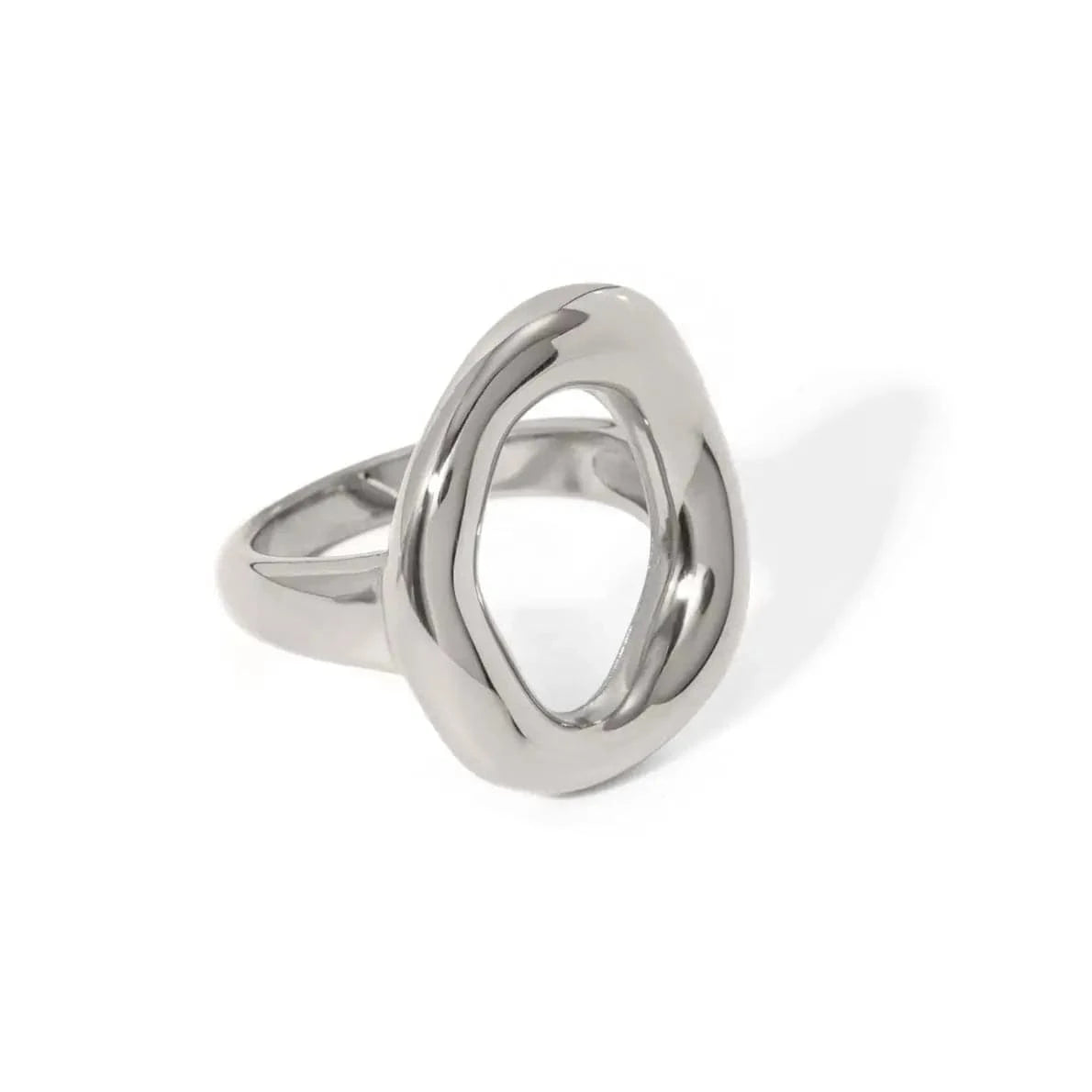 R2676 Minimalist Stainless steel 18K Gold Plated Rings For Women Fashion Irregular Oval Hollow Rings