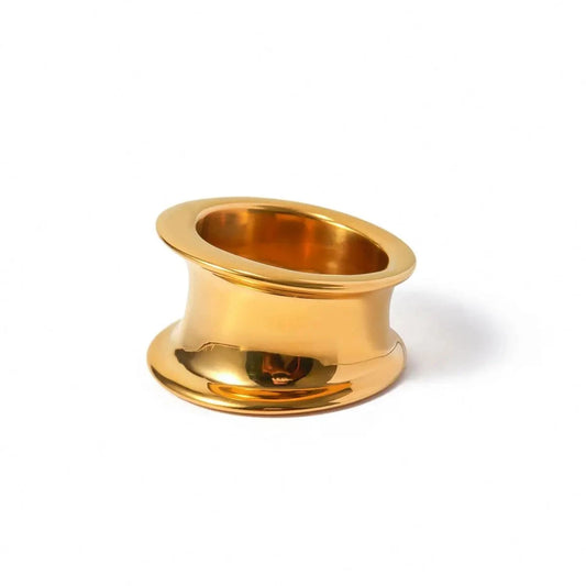 R2680 Waterproof 18K Gold Plated Wide  Rings Stainless Steel Smooth Cylinder Finger Ring for Girls Over Size
