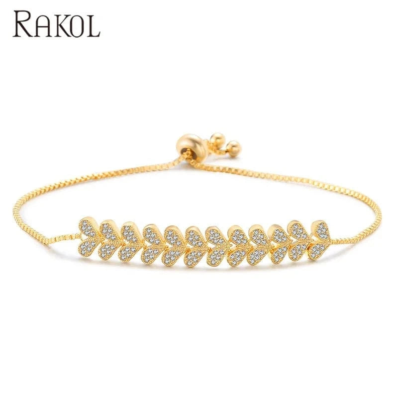RAKOL BP2081 Trendy Zircon Heart CZ Wholesale Fashion Jewelry For Women Zircon Platinum Plating Adjustable Bracelet