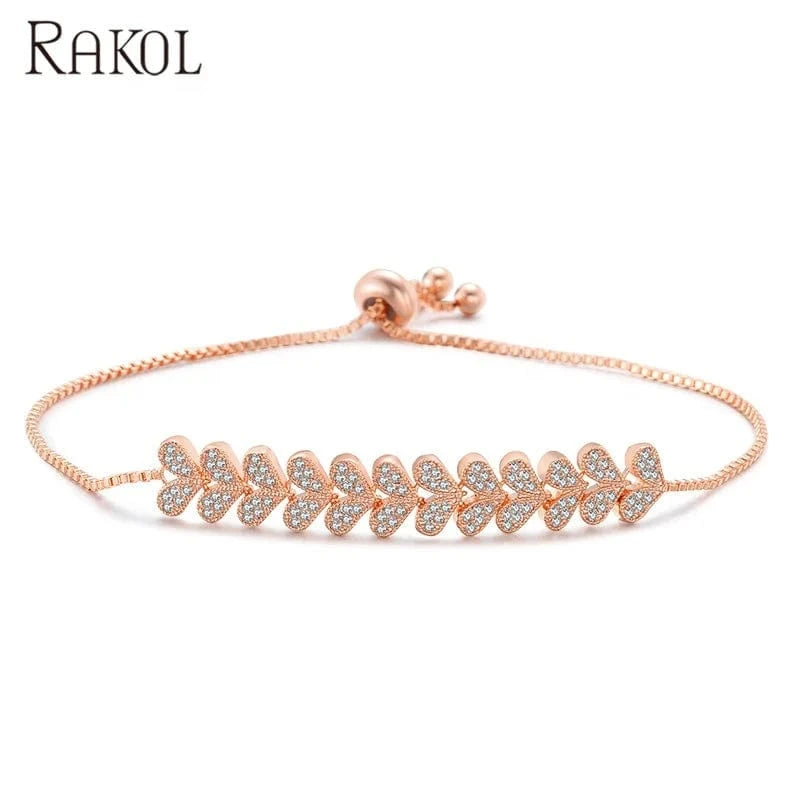 RAKOL BP2081 Trendy Zircon Heart CZ Wholesale Fashion Jewelry For Women Zircon Platinum Plating Adjustable Bracelet