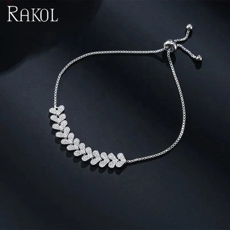 RAKOL BP2081 Trendy Zircon Heart CZ Wholesale Fashion Jewelry For Women Zircon Platinum Plating Adjustable Bracelet