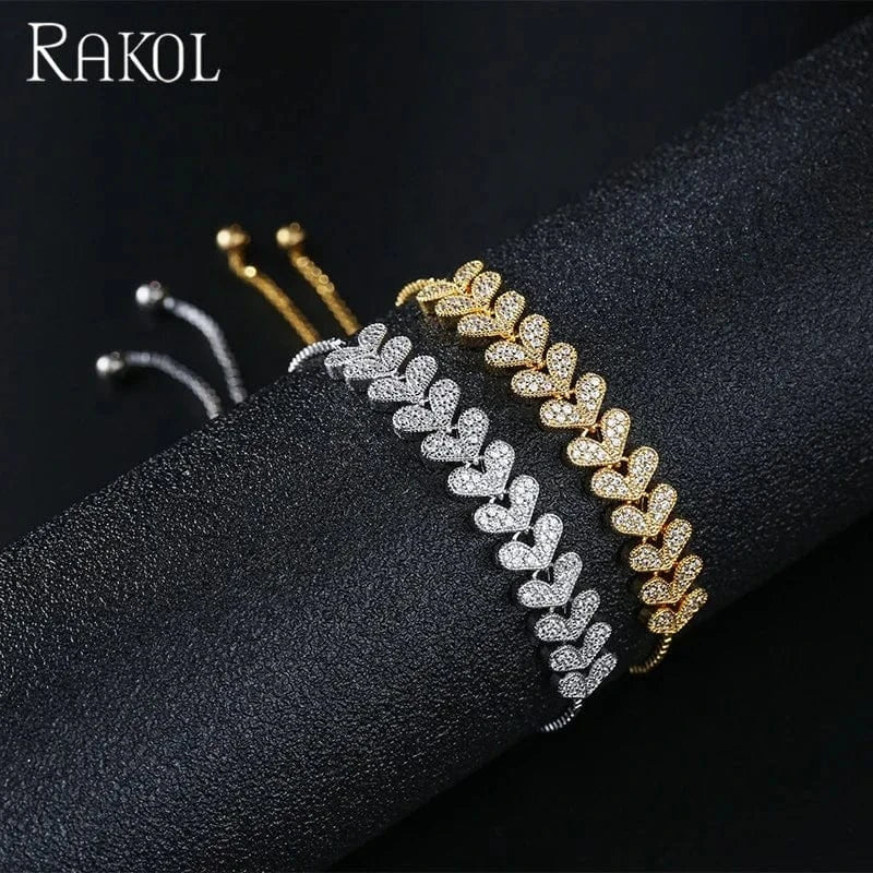RAKOL BP2081 Trendy Zircon Heart CZ Wholesale Fashion Jewelry For Women Zircon Platinum Plating Adjustable Bracelet