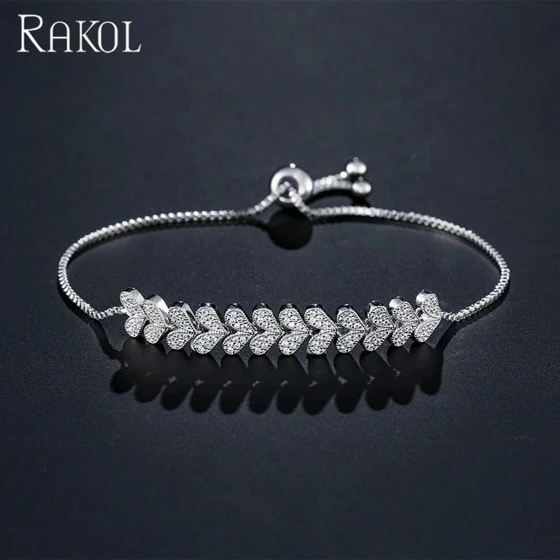 RAKOL BP2081 Trendy Zircon Heart CZ Wholesale Fashion Jewelry For Women Zircon Platinum Plating Adjustable Bracelet