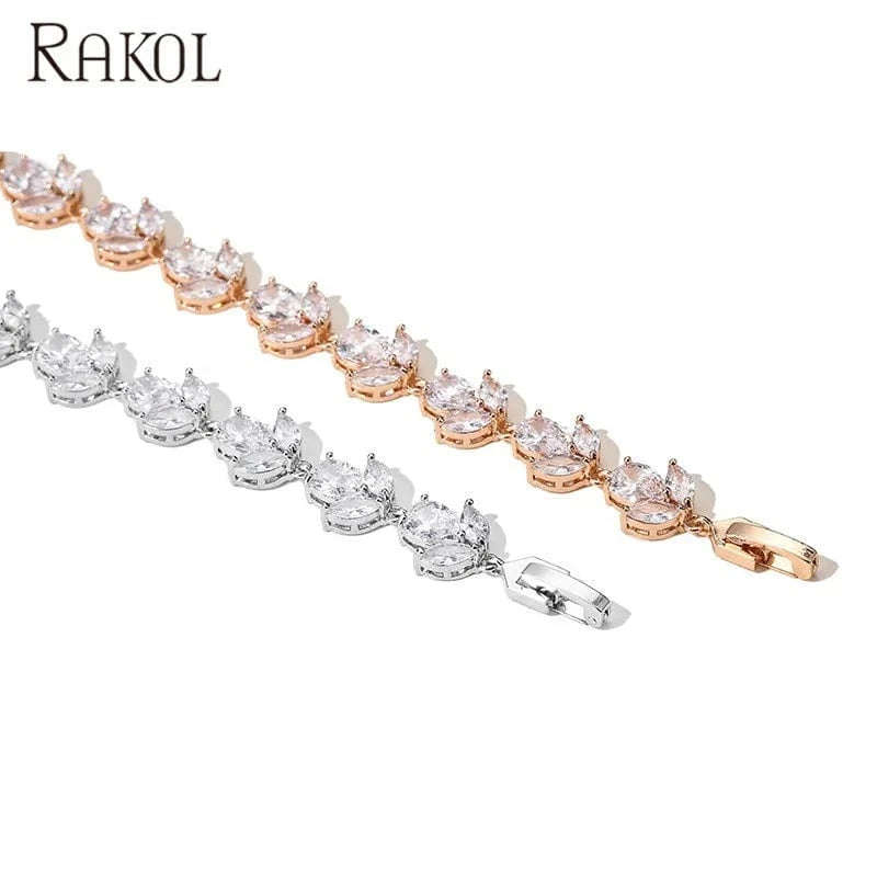 RAKOL BP2178 Luxury fine  Designer CZ zirconia diamond bracelet girls gold bracelets jewelry women