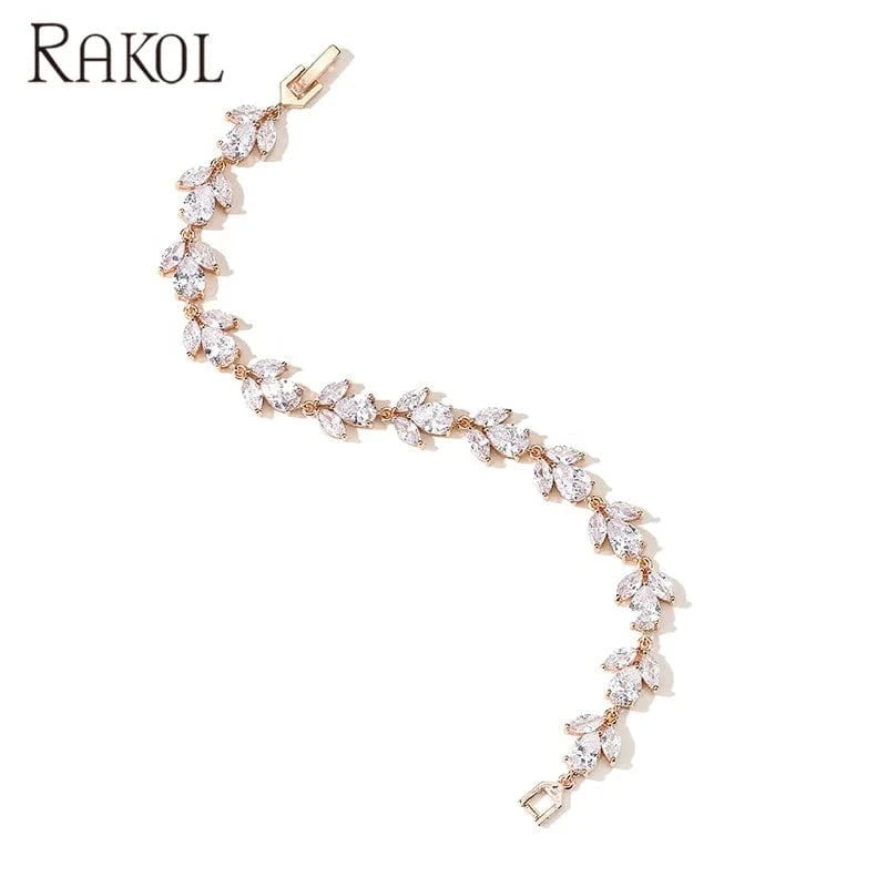 RAKOL BP2178 Luxury fine  Designer CZ zirconia diamond bracelet girls gold bracelets jewelry women