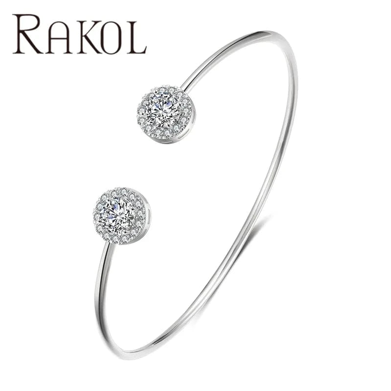 RAKOL BP2195 New 2023 18k Gold Plated CZ Crystal Round Zircon Cuff Bangle Bracelet Wedding Dubai Gold Bangle For Women Bridal