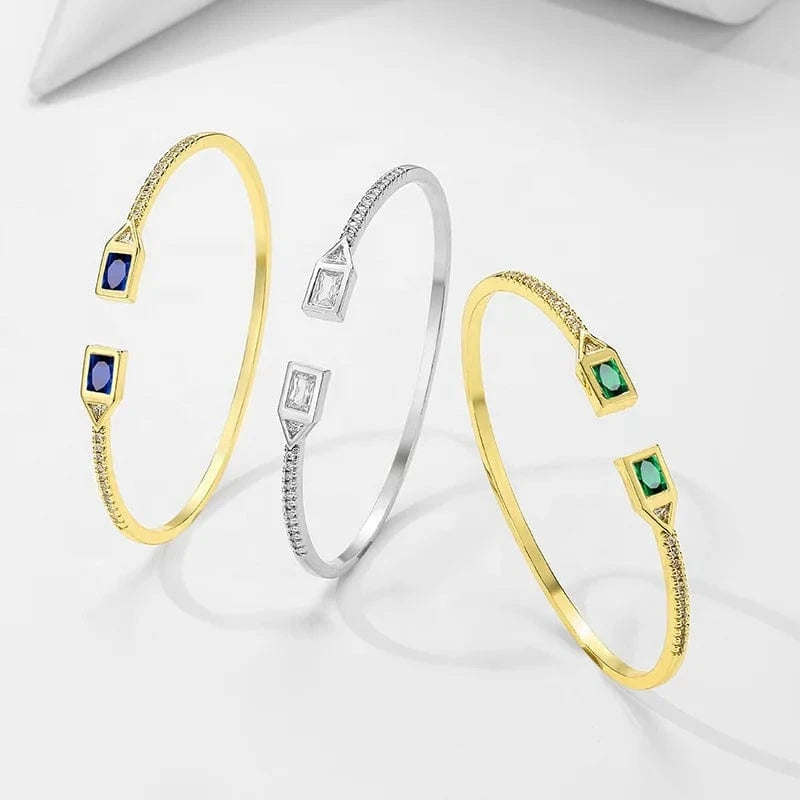 RAKOL BP2212 Fine design minimalist colour gemstone zirconia   dubai bridal adjustable  bangle bracelets jewellery women