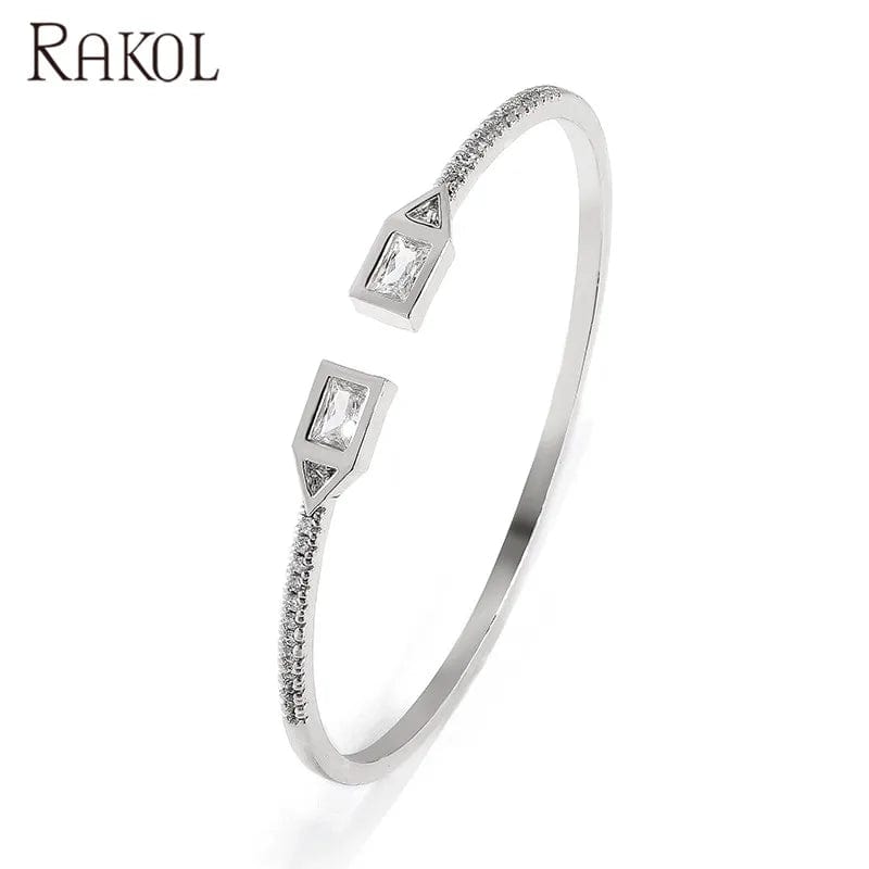 RAKOL BP2212 Fine design minimalist colour gemstone zirconia   dubai bridal adjustable  bangle bracelets jewellery women