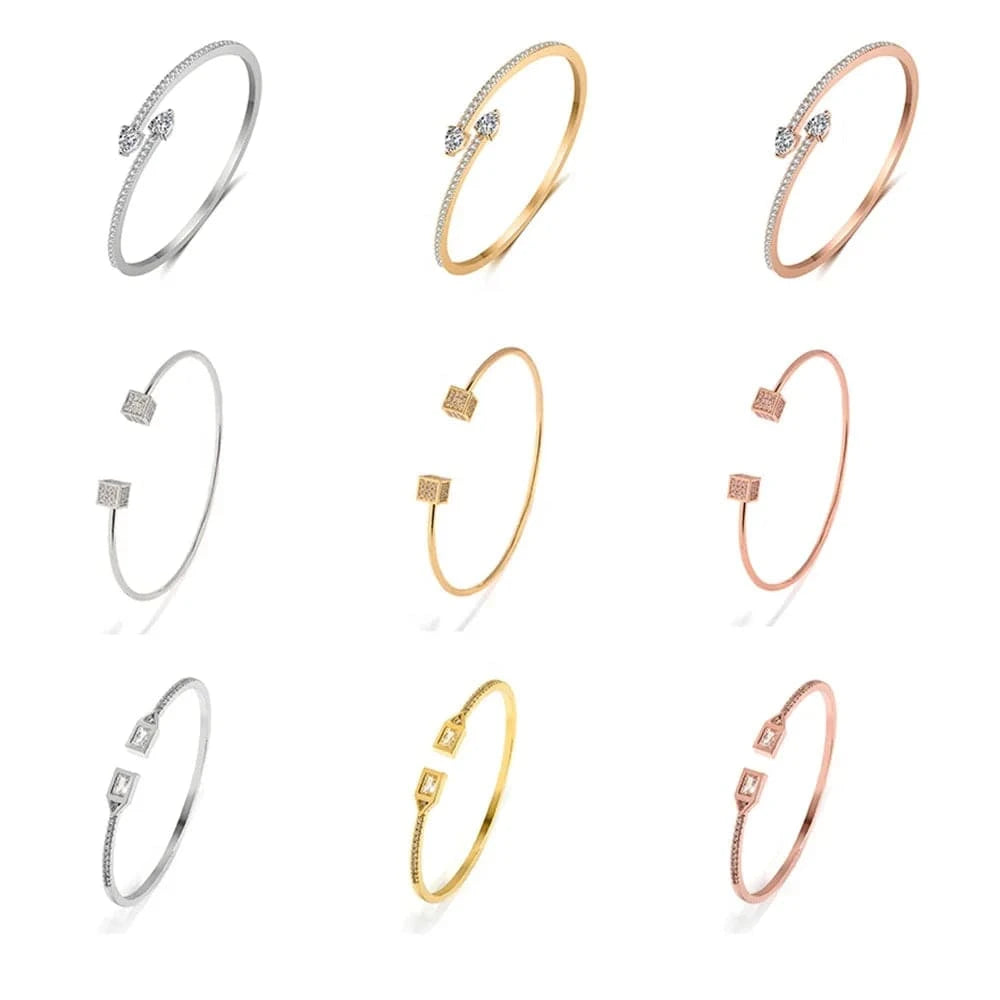 RAKOL  BP2218  wholesale  minimalist gold plated colour gemstone cubic zirconia tennis bangle bracelets women