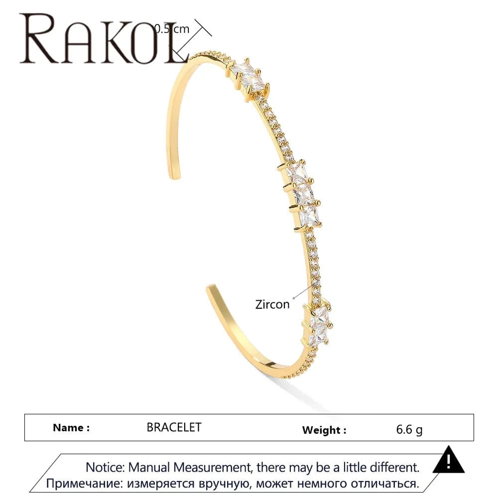 Rakol BP5163 Gemstone Chunky 18k Gold Plated Fashion Zirconia Cuff Bracelets Bangles For Women