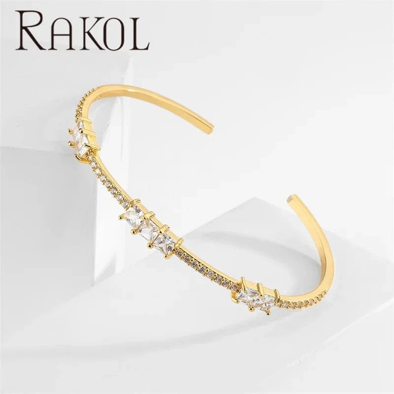 Rakol BP5163 Gemstone Chunky 18k Gold Plated Fashion Zirconia Cuff Bracelets Bangles For Women