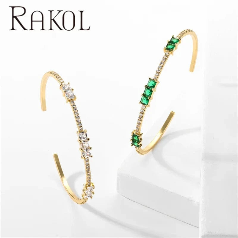 Rakol BP5163 Gemstone Chunky 18k Gold Plated Fashion Zirconia Cuff Bracelets Bangles For Women