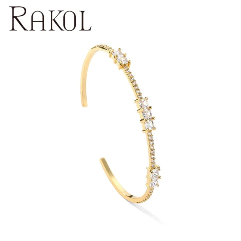 Rakol BP5163 Gemstone Chunky 18k Gold Plated Fashion Zirconia Cuff Bracelets Bangles For Women
