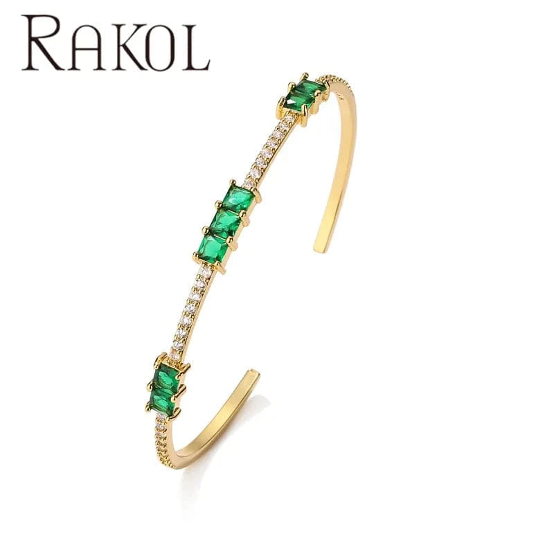 Rakol BP5163 Gemstone Chunky 18k Gold Plated Fashion Zirconia Cuff Bracelets Bangles For Women