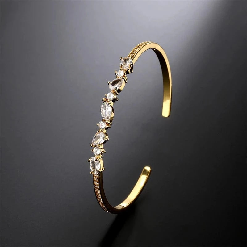 Rakol BP5164 Luxury Lady Jewelry Real 18k Gold Plated Emerald Gemstone Cuff Bangles For Women