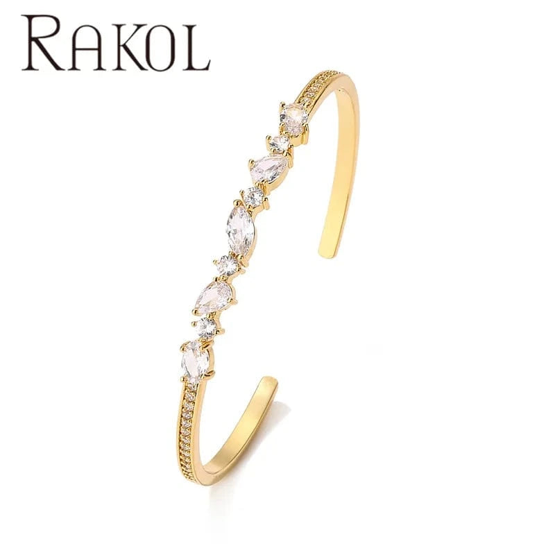 Rakol BP5164 Luxury Lady Jewelry Real 18k Gold Plated Emerald Gemstone Cuff Bangles For Women