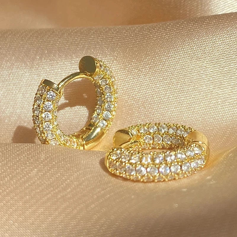 RAKOL EL1090 Hot selling  18K Gold Plated Pave Cubic Zircon Hoop Earrings Iced Out Bling Bling CZ Hoop Earrings