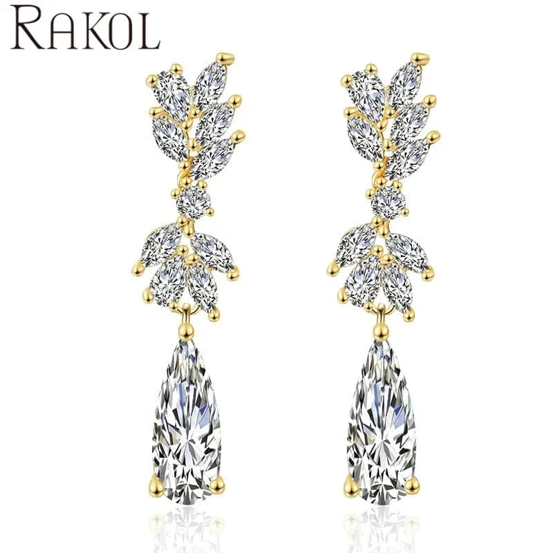 RAKOL EP050L Women Fine Jewelry Teardrop Dangle Earrings 925 Sterling Silver Earrings Crystal  Wedding Bridal Earrings Jewelry
