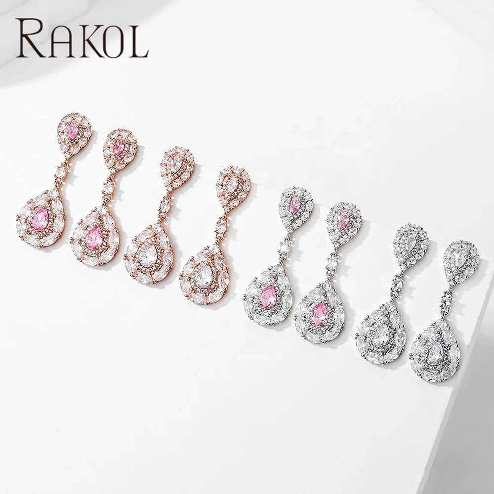 RAKOL EP1017 Fine Jewelry New Design Earrings  925 Silver Crystal Dangle Earrings Wedding Bridal Diamond Jewelry Earrings Women