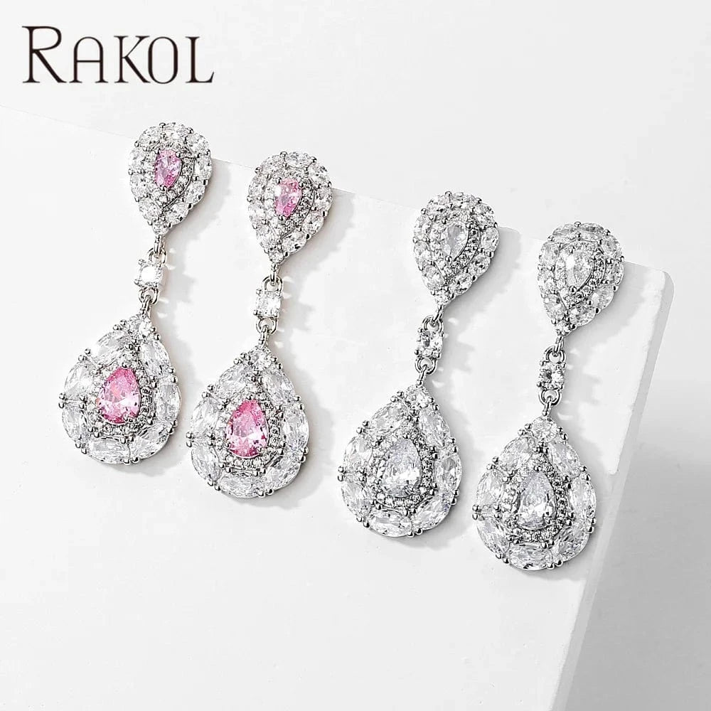 RAKOL EP1017 Fine Jewelry New Design Earrings  925 Silver Crystal Dangle Earrings Wedding Bridal Diamond Jewelry Earrings Women