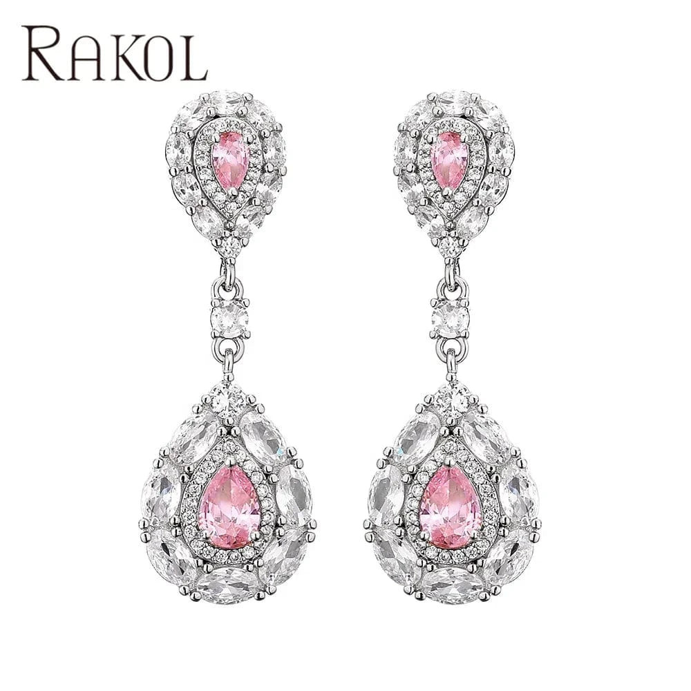 RAKOL EP1017 Fine Jewelry New Design Earrings  925 Silver Crystal Dangle Earrings Wedding Bridal Diamond Jewelry Earrings Women