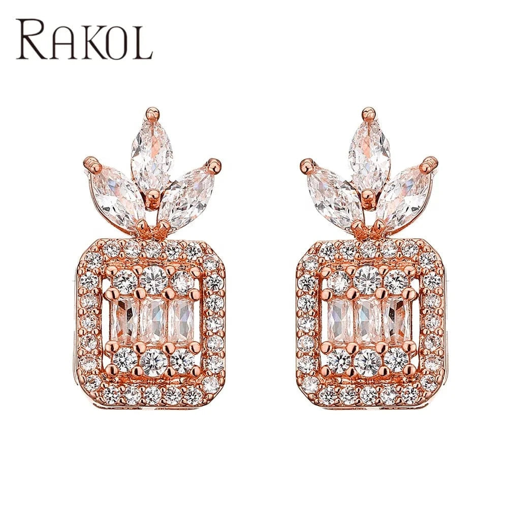 RAKOL EP1031 2022 Trendy Women 18 K Gold Plated Party Wedding Earrings Pineapple Stud Earrings Cubic Zircon Small Earrings