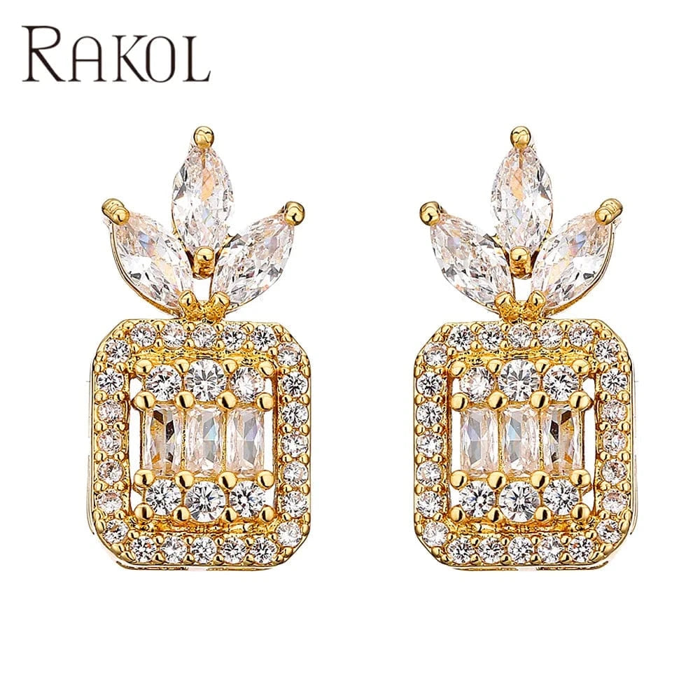 RAKOL EP1031 2022 Trendy Women 18 K Gold Plated Party Wedding Earrings Pineapple Stud Earrings Cubic Zircon Small Earrings
