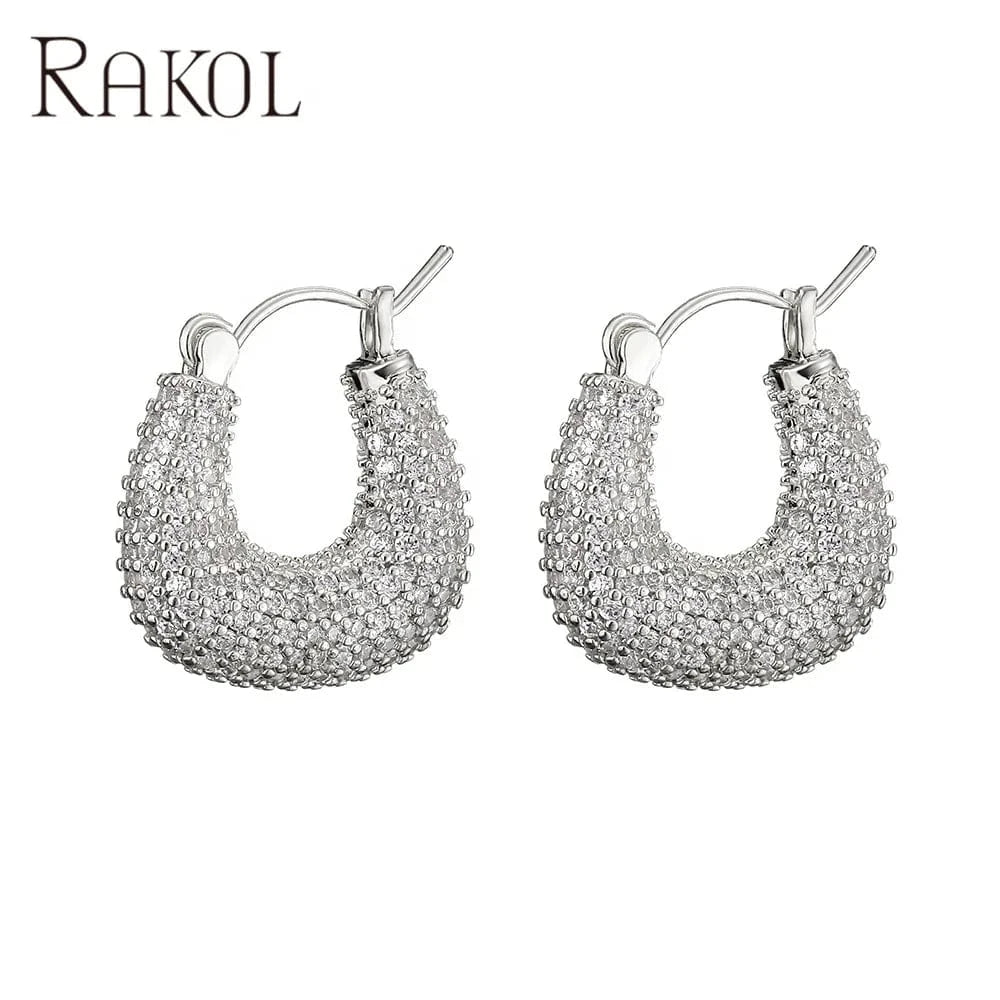 RAKOL  EP1043  Luxury Zirconia Earrings 18k Gold Pvd Plated Gold Sparkling Party  Hoop Earrings Fast &a