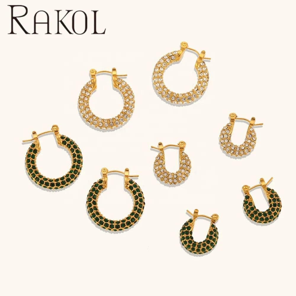 RAKOL  EP1043  Luxury Zirconia Earrings 18k Gold Pvd Plated Gold Sparkling Party  Hoop Earrings Fast &a