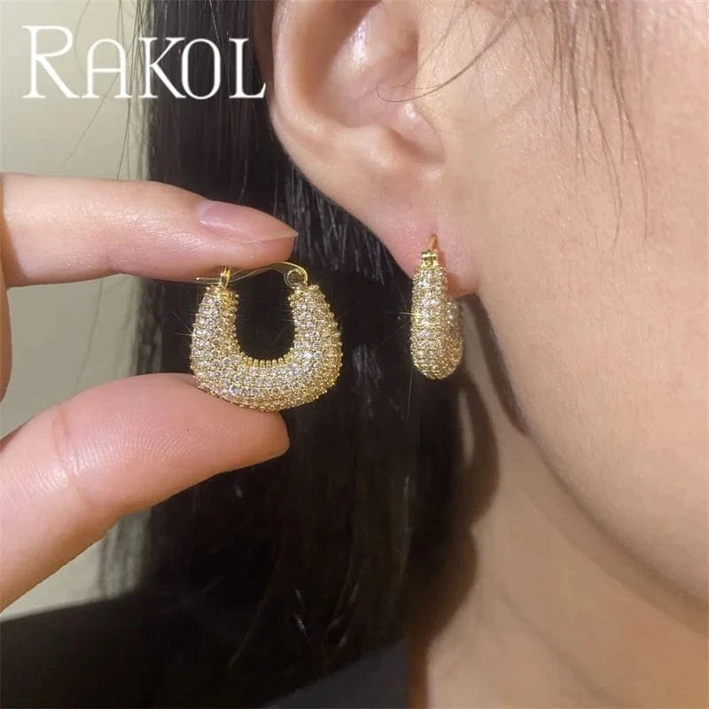 RAKOL  EP1043  Luxury Zirconia Earrings 18k Gold Pvd Plated Gold Sparkling Party  Hoop Earrings Fast &a