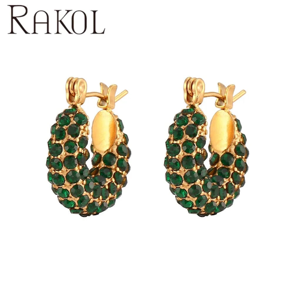 RAKOL  EP1043  Luxury Zirconia Earrings 18k Gold Pvd Plated Gold Sparkling Party  Hoop Earrings Fast &a