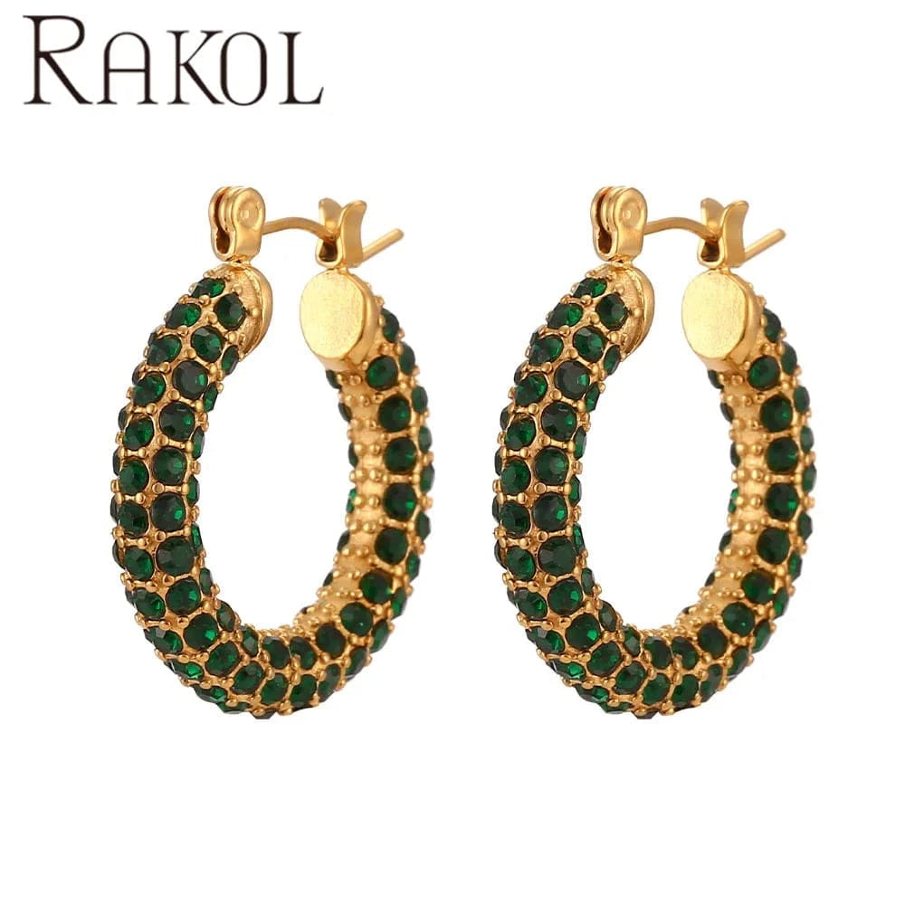 RAKOL  EP1043  Luxury Zirconia Earrings 18k Gold Pvd Plated Gold Sparkling Party  Hoop Earrings Fast &a