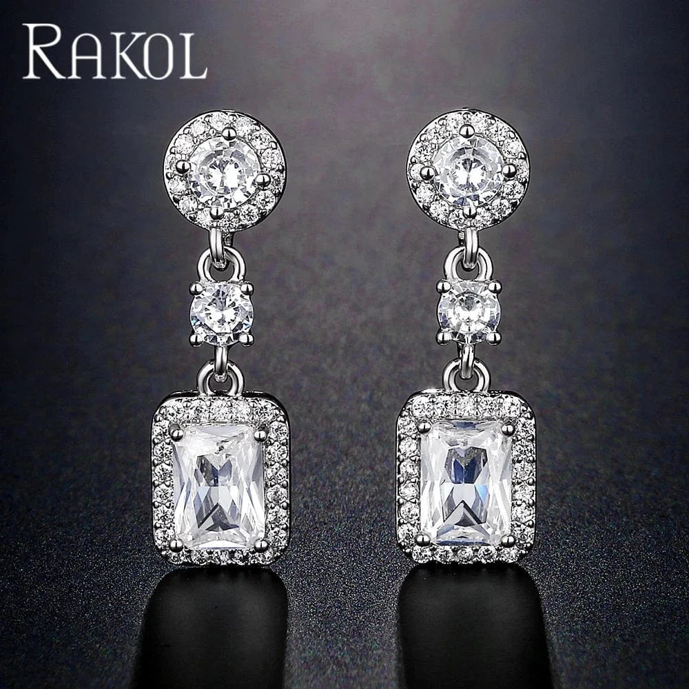 RAKOL EP1125 new hot selling fine ladies high quality fashion jewelry wedding real gold plated shiny diamond crystal earrings
