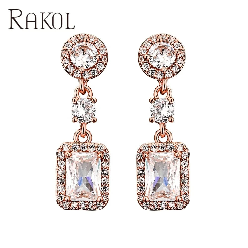 RAKOL EP1125 new hot selling fine ladies high quality fashion jewelry wedding real gold plated shiny diamond crystal earrings