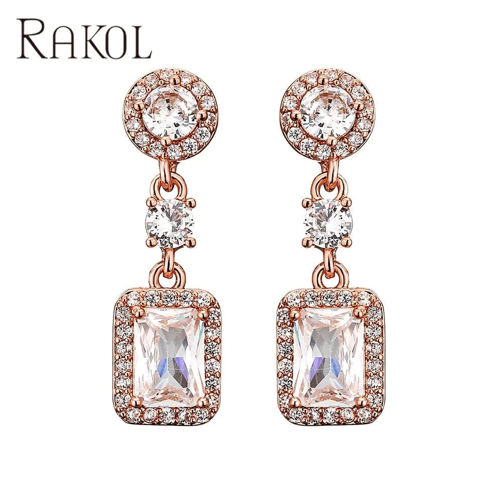RAKOL EP1125 new hot selling fine ladies high quality fashion jewelry wedding real gold plated shiny diamond crystal earrings