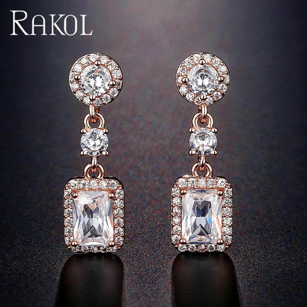 RAKOL EP1125 new hot selling fine ladies high quality fashion jewelry wedding real gold plated shiny diamond crystal earrings