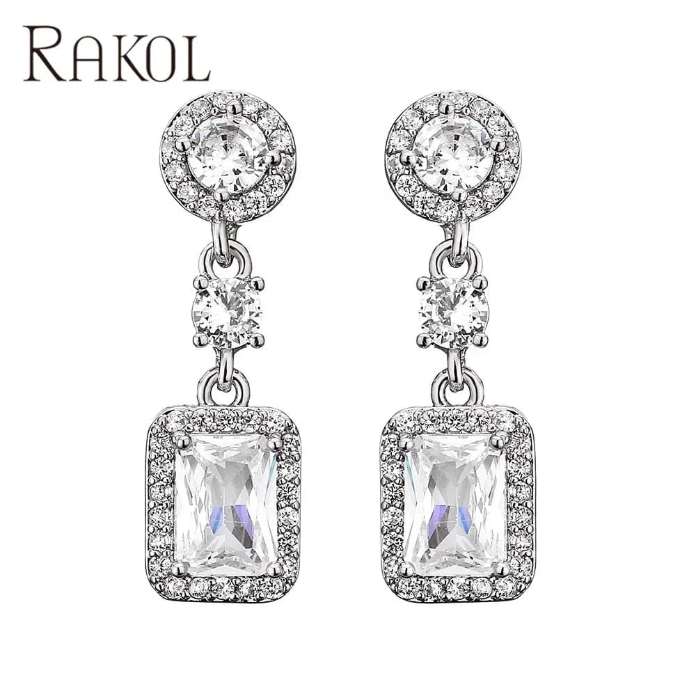 RAKOL EP1125 new hot selling fine ladies high quality fashion jewelry wedding real gold plated shiny diamond crystal earrings