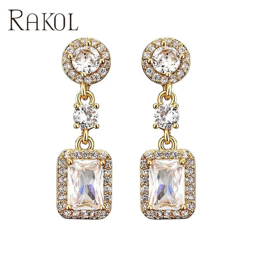 RAKOL EP1125 new hot selling fine ladies high quality fashion jewelry wedding real gold plated shiny diamond crystal earrings