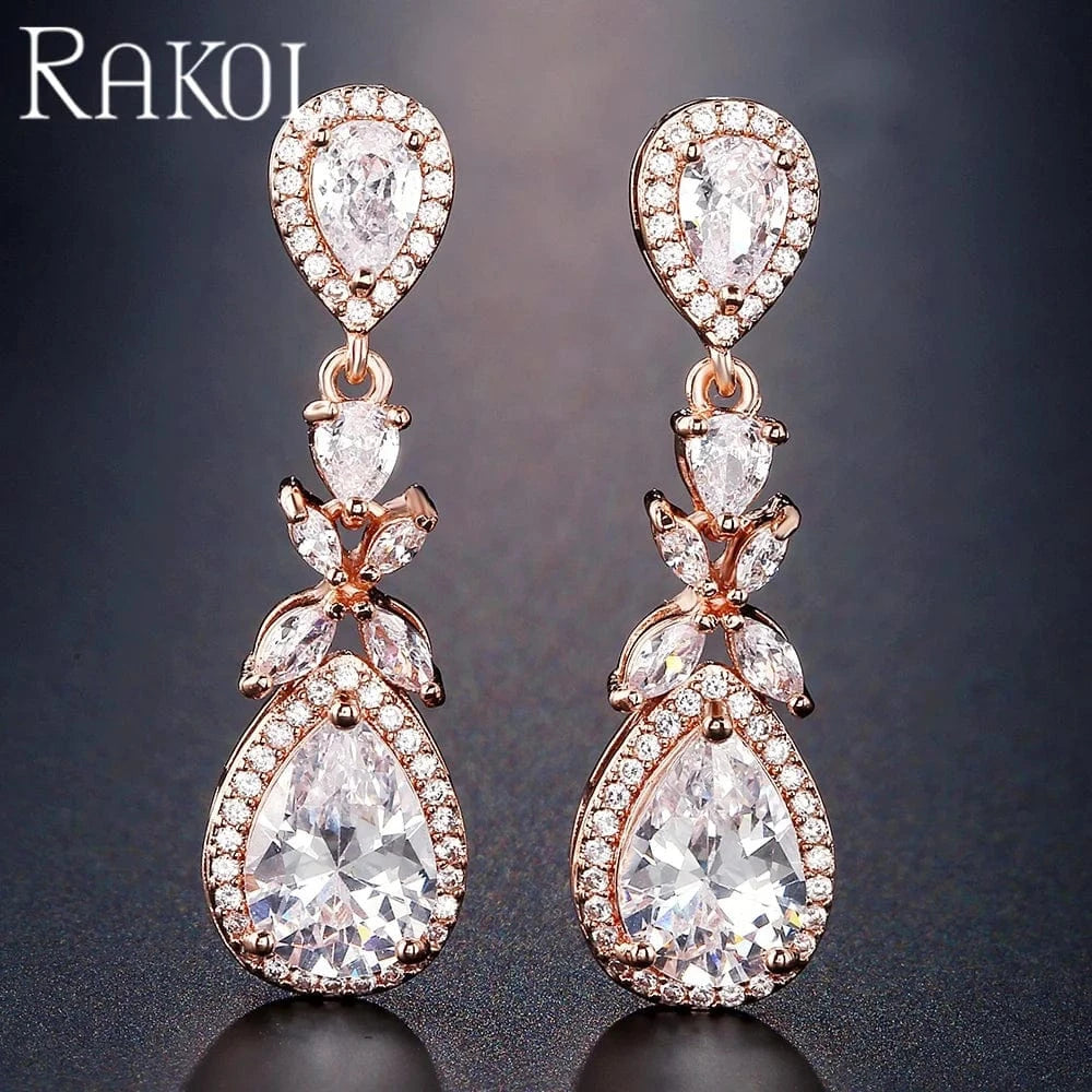 RAKOL EP1140 2022 luxury earrings for women 18k gold high quality zircon diamond earrings water drop earrings
