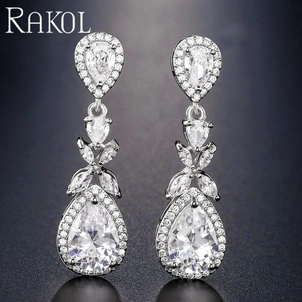 RAKOL EP1140 2022 luxury earrings for women 18k gold high quality zircon diamond earrings water drop earrings