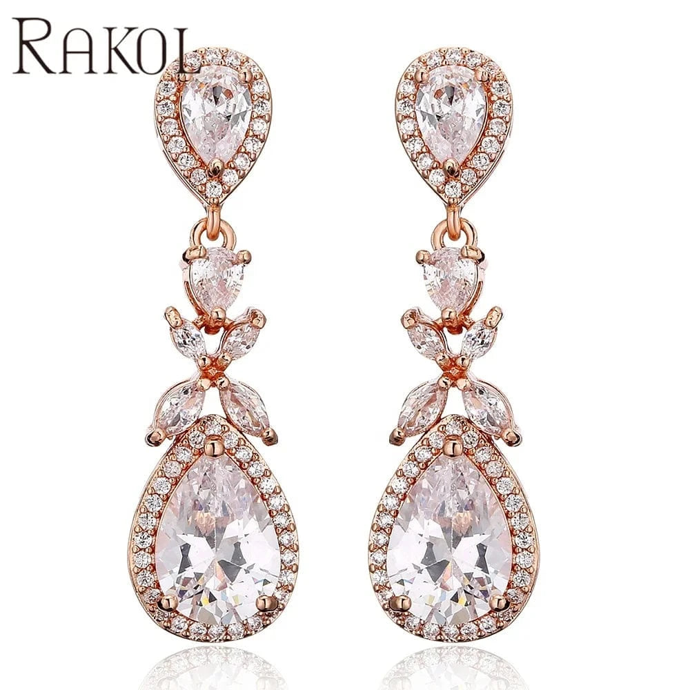 RAKOL EP1140 2022 luxury earrings for women 18k gold high quality zircon diamond earrings water drop earrings