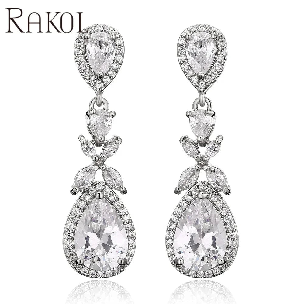 RAKOL EP1140 2022 luxury earrings for women 18k gold high quality zircon diamond earrings water drop earrings