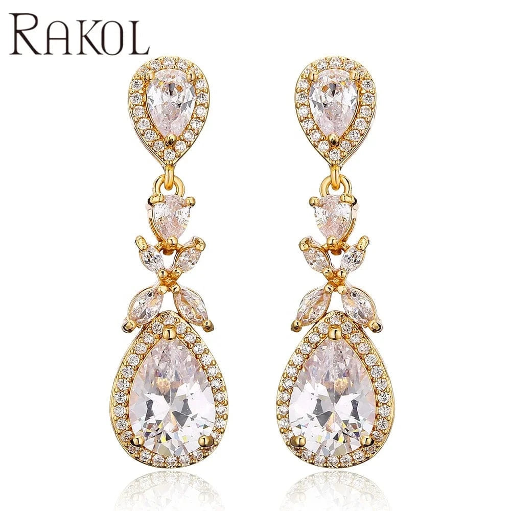 RAKOL EP1140 2022 luxury earrings for women 18k gold high quality zircon diamond earrings water drop earrings