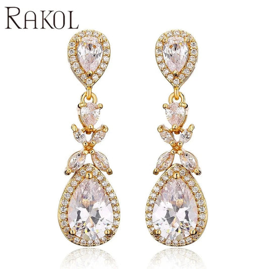 RAKOL EP1140 2022 luxury earrings for women 18k gold high quality zircon diamond earrings water drop earrings