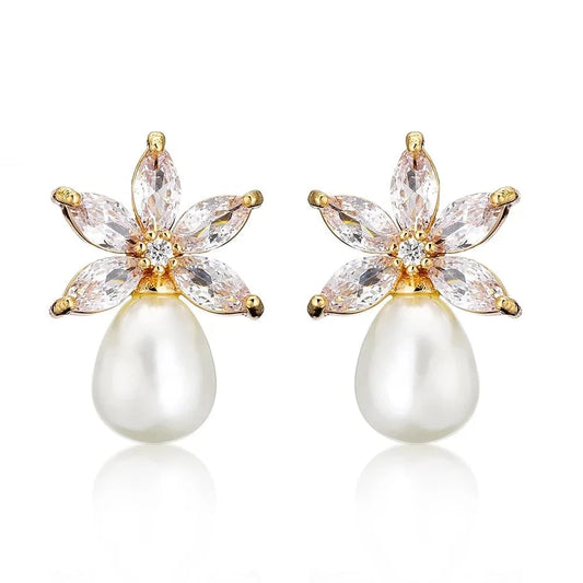 RAKOL EP1161 2022 fashion jewelry cute pearl earring charms flower pearl earrings zirconia pearl earrings