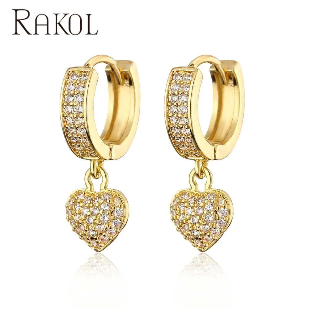 RAKOL EP1174 2022 Luxury Jewelry Hoop Earrings 18k Gold Plated Cubic Zirconia Huggie Earrings Heart Drop Earrings Jewelry Women