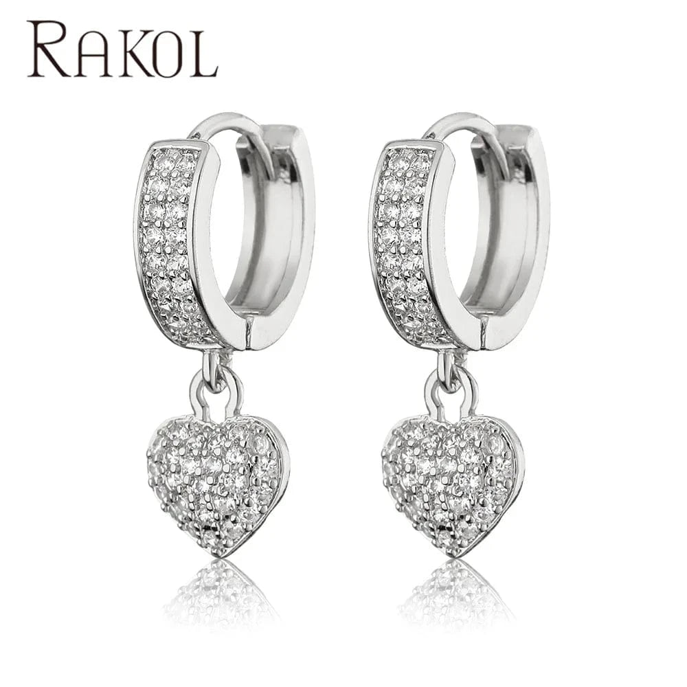 RAKOL EP1174 2022 Luxury Jewelry Hoop Earrings 18k Gold Plated Cubic Zirconia Huggie Earrings Heart Drop Earrings Jewelry Women