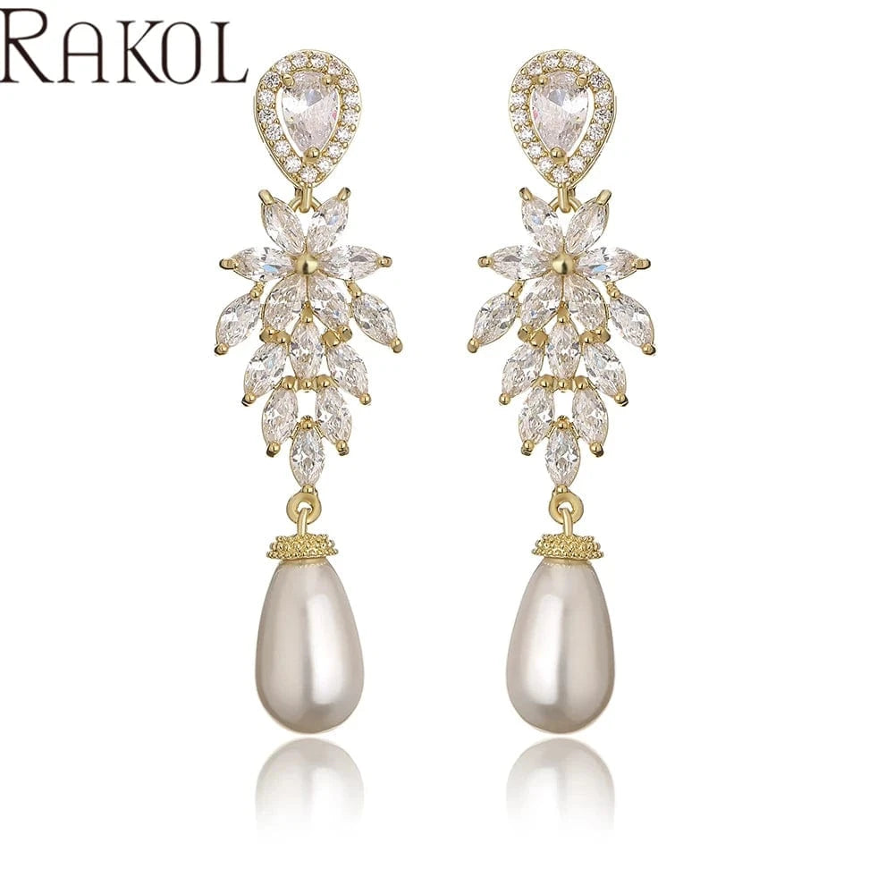RAKOL EP1179 New Arrival Women's Luxury Elegant Earrings Drop Hoop Jewelry Freshwater Pearl Earring Romantic Gift for Girlfriend