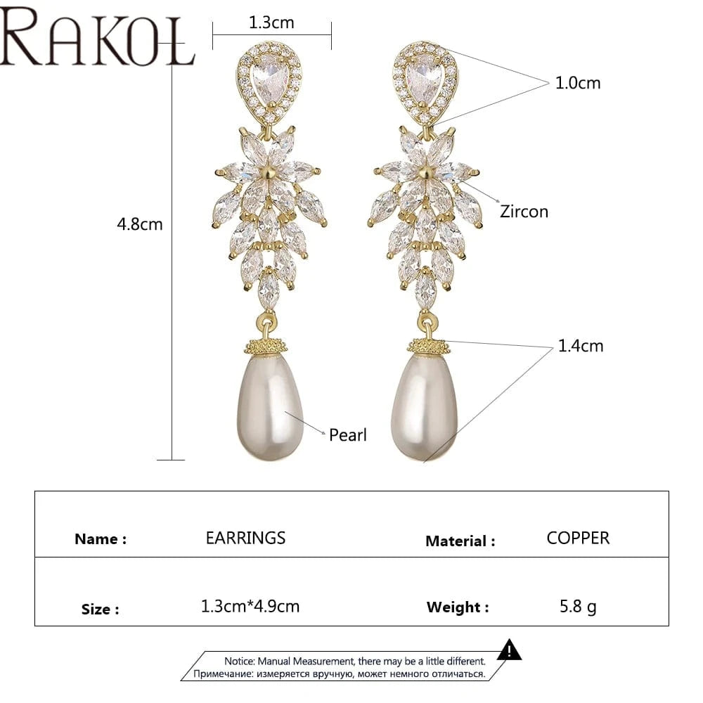 RAKOL EP1179 New Arrival Women's Luxury Elegant Earrings Drop Hoop Jewelry Freshwater Pearl Earring Romantic Gift for Girlfriend